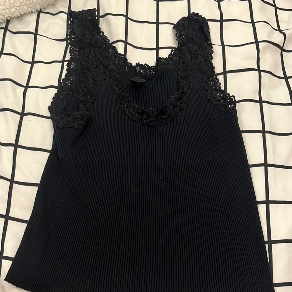 Elegant Black Lace Trim Top From Banana Republic